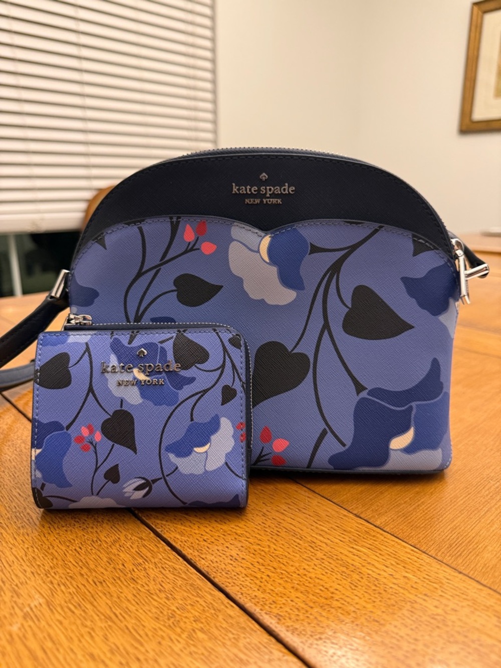 kate spade Blue Floral Dome Crossbody with Matching Wallet
